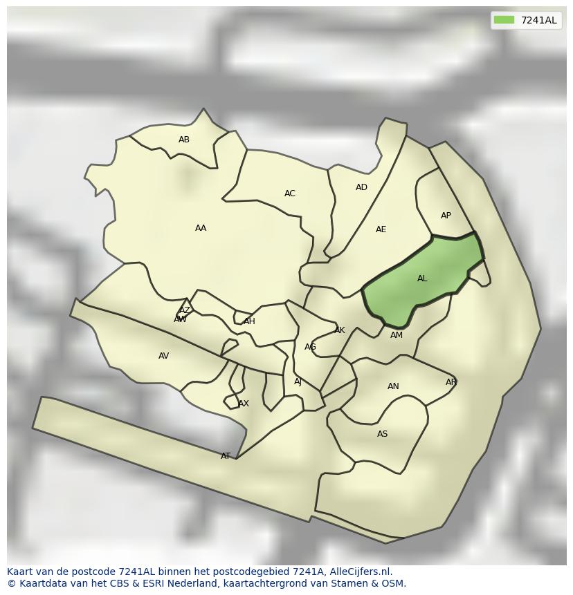 Afbeelding van het postcodegebied 7241 AL op de kaart.