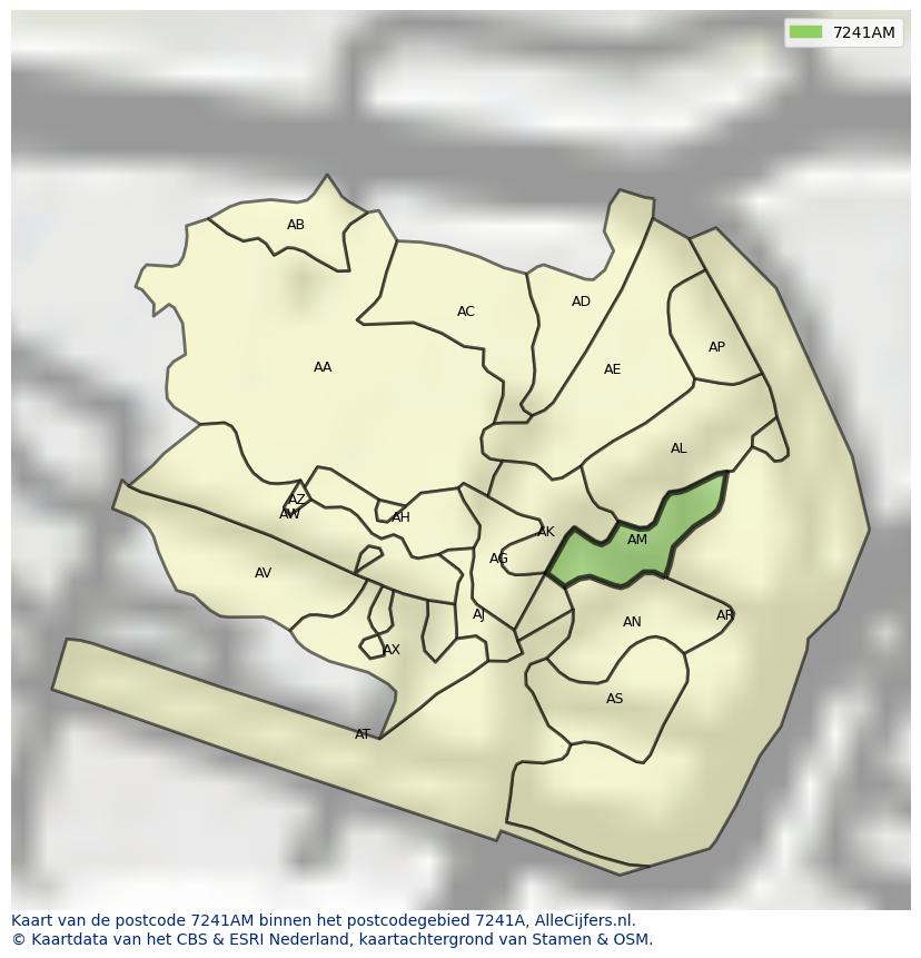Afbeelding van het postcodegebied 7241 AM op de kaart.