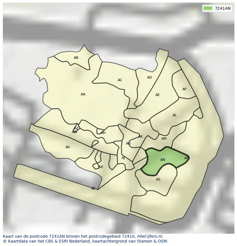Afbeelding van het postcodegebied 7241 AN op de kaart.