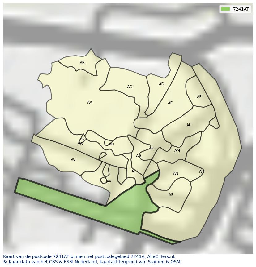 Afbeelding van het postcodegebied 7241 AT op de kaart.