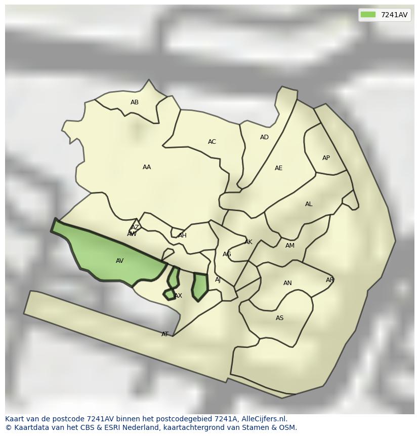 Afbeelding van het postcodegebied 7241 AV op de kaart.