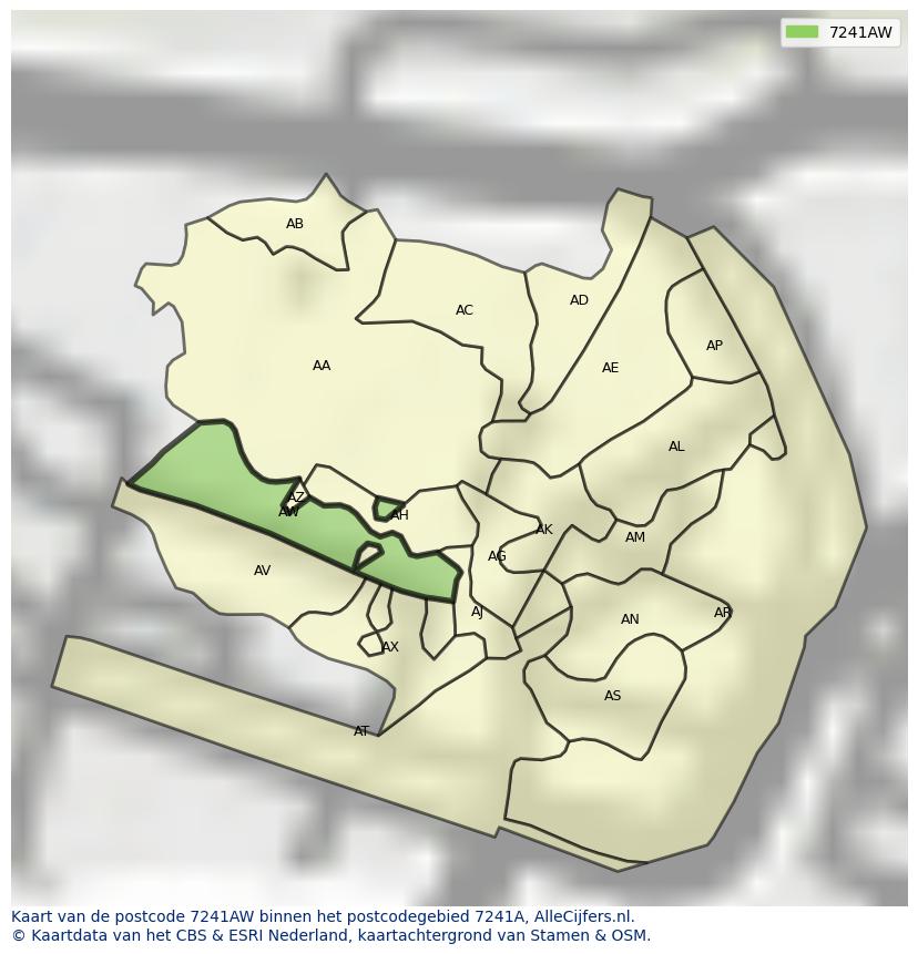 Afbeelding van het postcodegebied 7241 AW op de kaart.