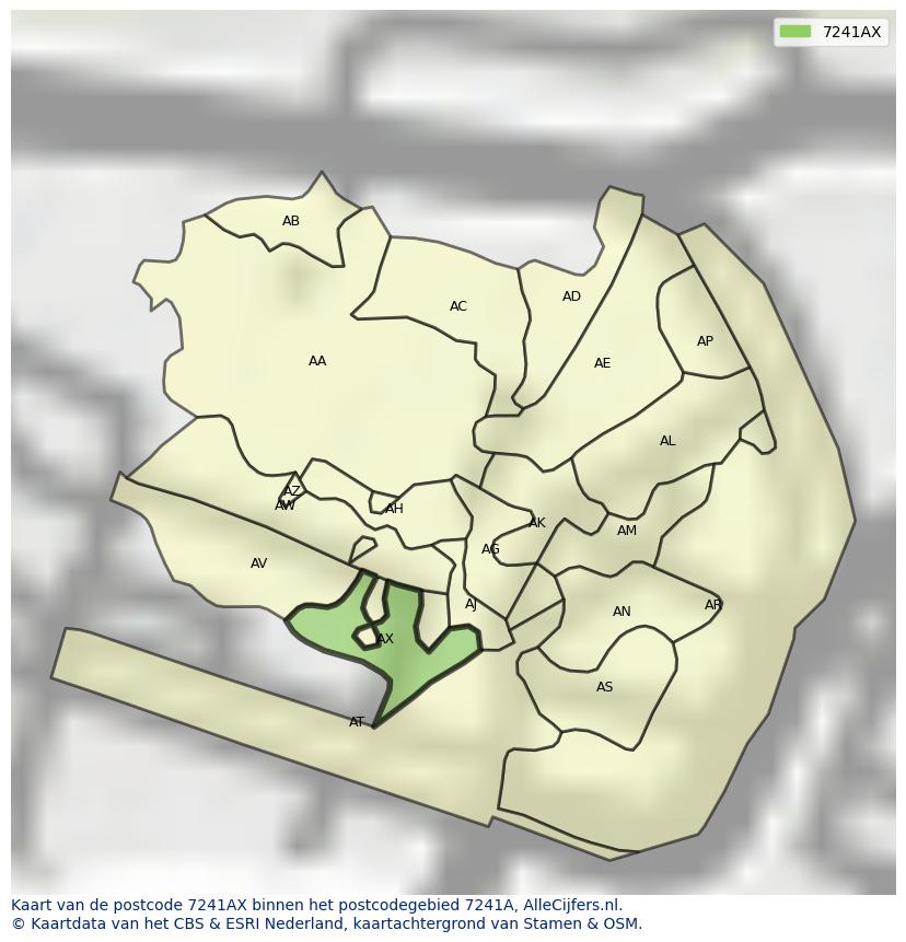 Afbeelding van het postcodegebied 7241 AX op de kaart.