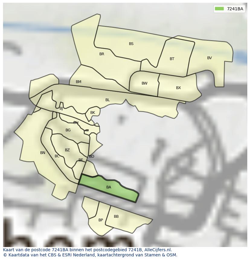 Afbeelding van het postcodegebied 7241 BA op de kaart.
