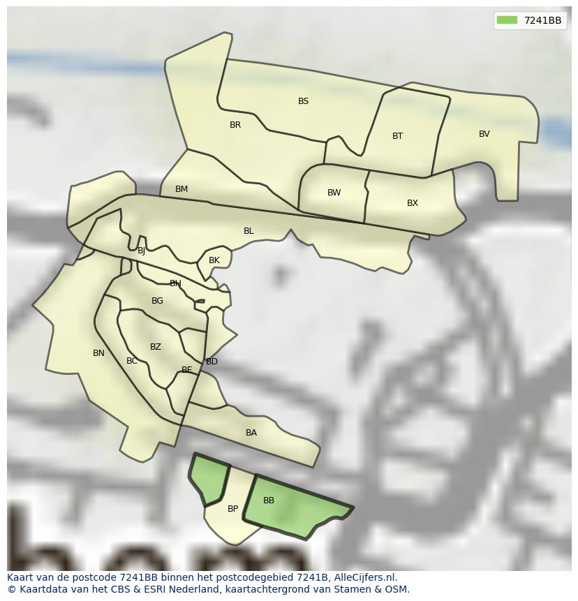 Afbeelding van het postcodegebied 7241 BB op de kaart.