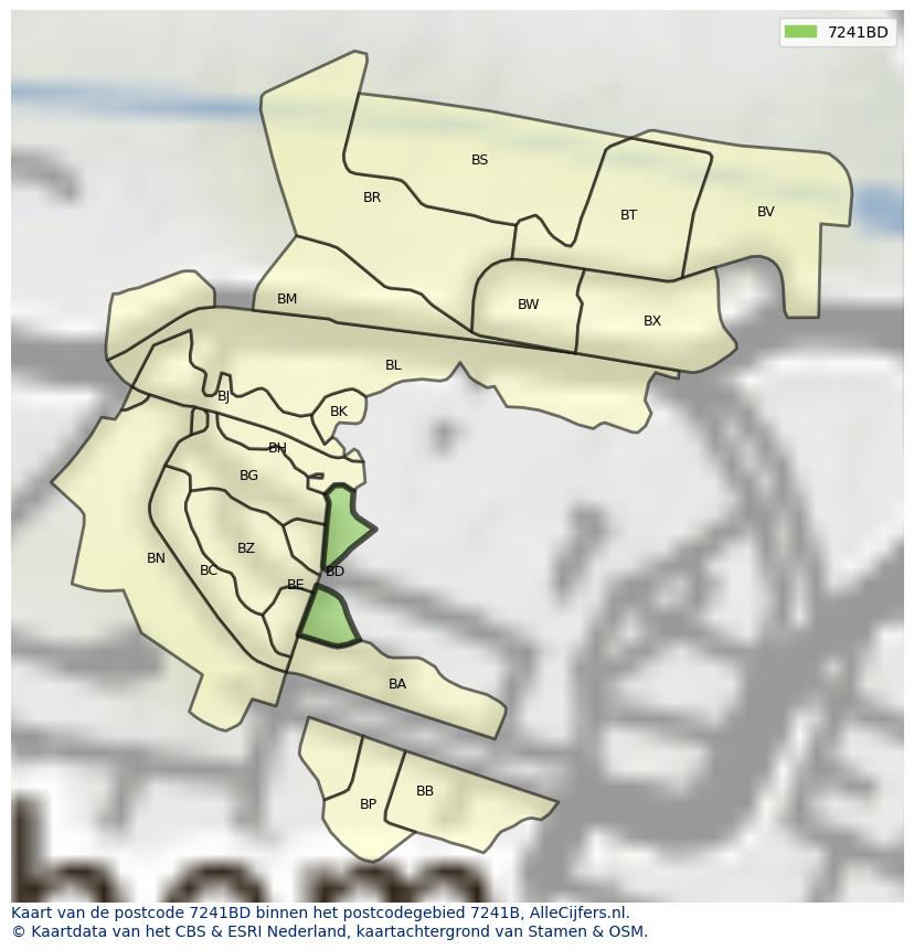 Afbeelding van het postcodegebied 7241 BD op de kaart.