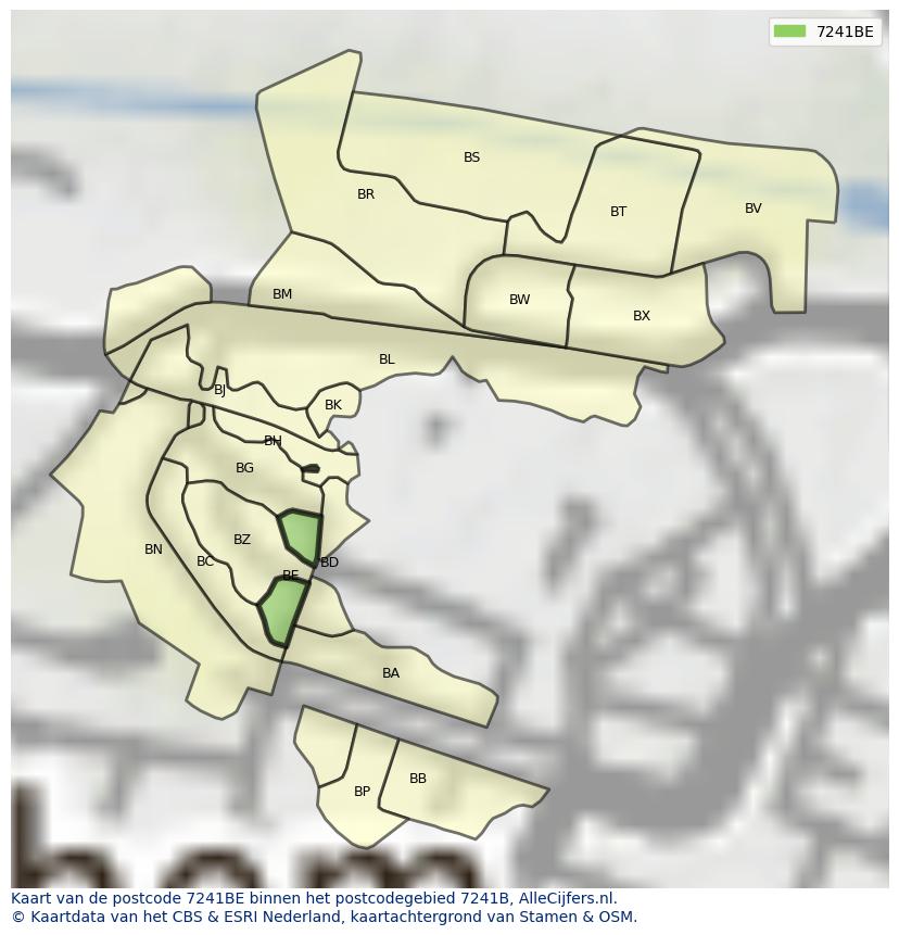 Afbeelding van het postcodegebied 7241 BE op de kaart.