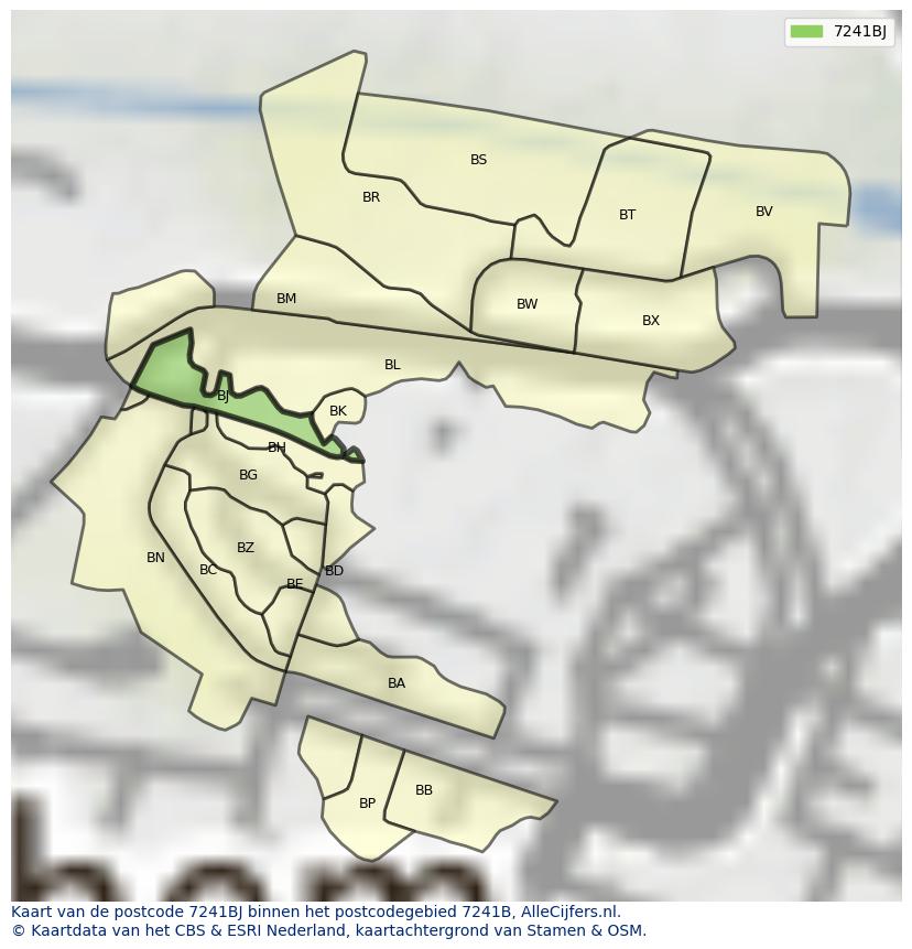Afbeelding van het postcodegebied 7241 BJ op de kaart.