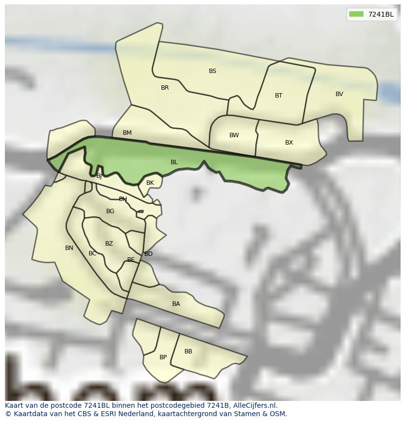Afbeelding van het postcodegebied 7241 BL op de kaart.