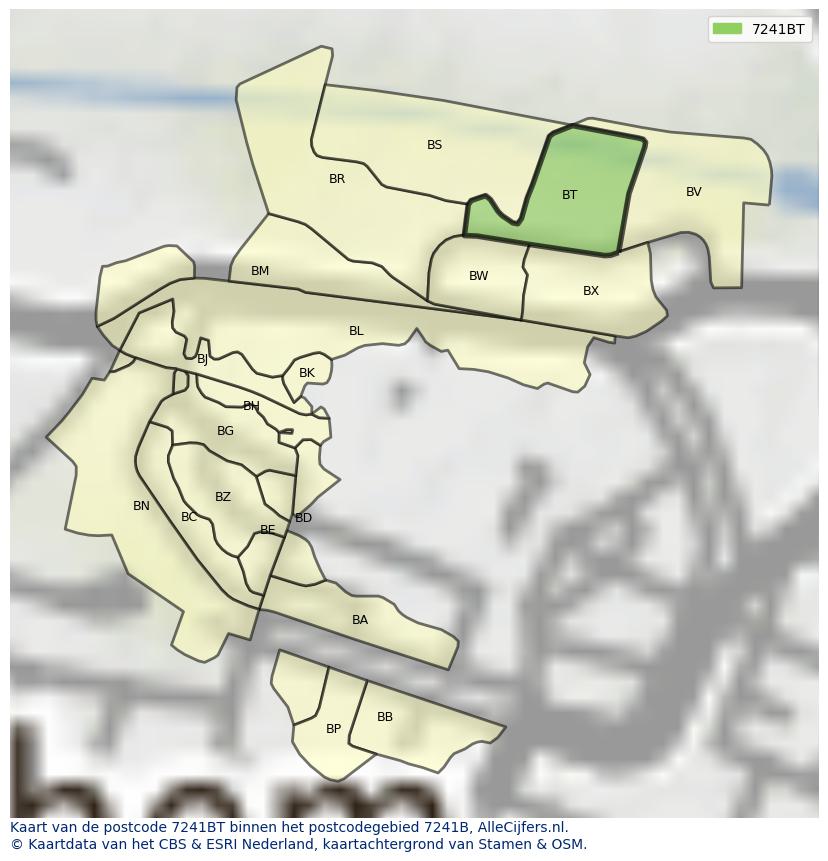 Afbeelding van het postcodegebied 7241 BT op de kaart.