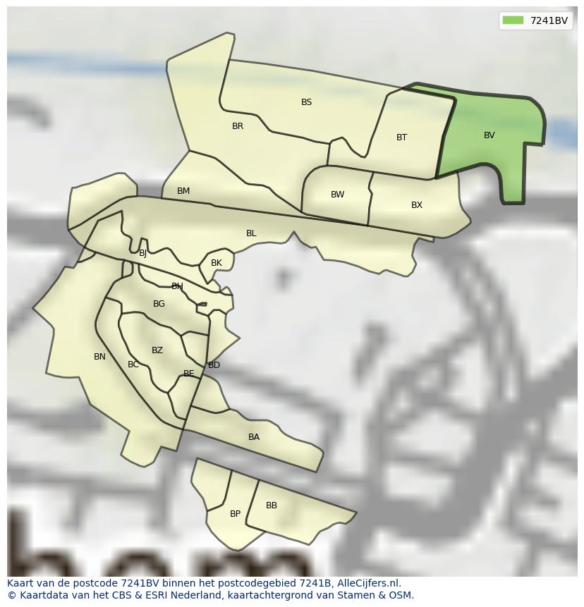 Afbeelding van het postcodegebied 7241 BV op de kaart.