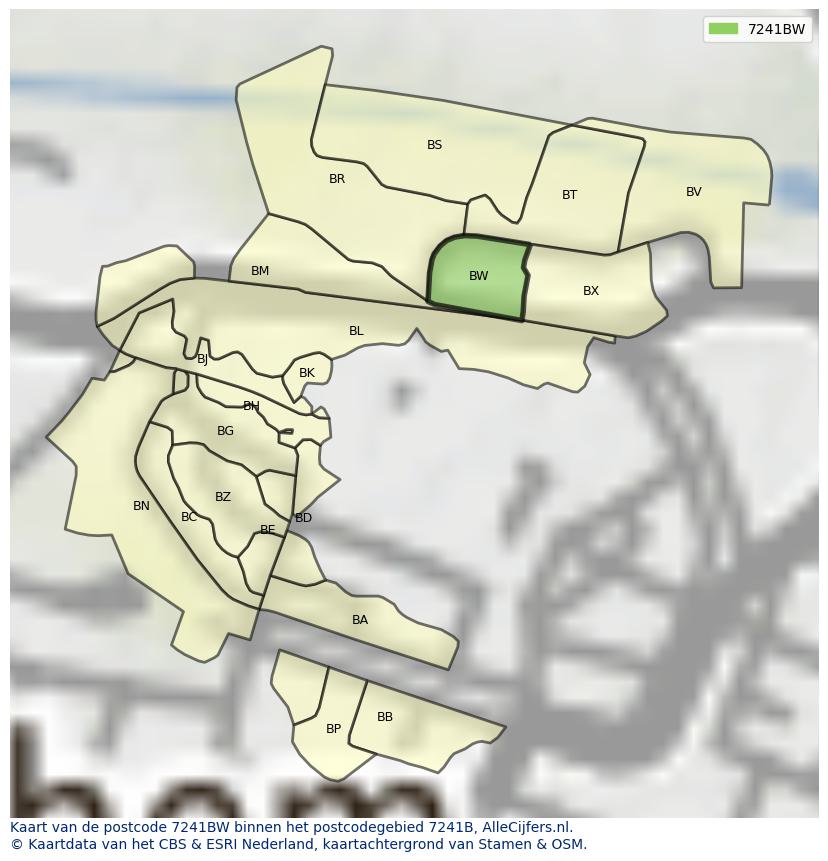 Afbeelding van het postcodegebied 7241 BW op de kaart.
