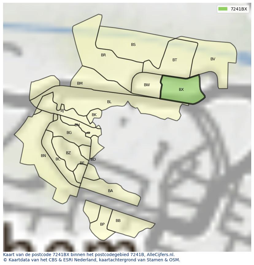 Afbeelding van het postcodegebied 7241 BX op de kaart.