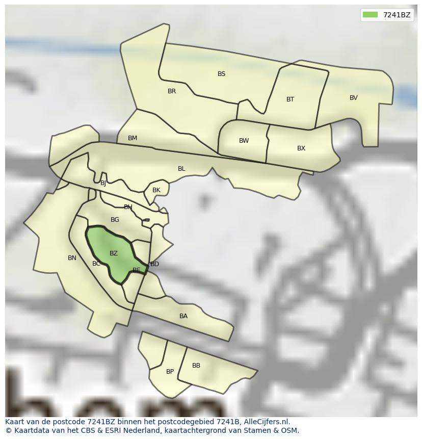 Afbeelding van het postcodegebied 7241 BZ op de kaart.