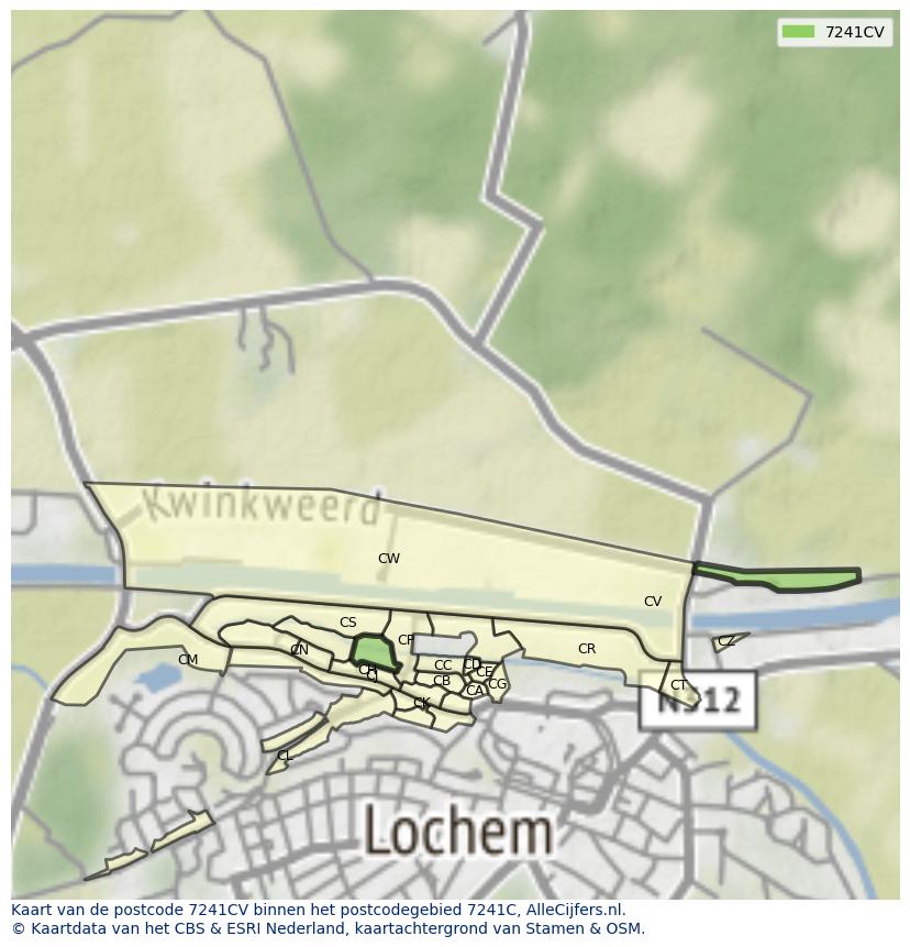 Afbeelding van het postcodegebied 7241 CV op de kaart.