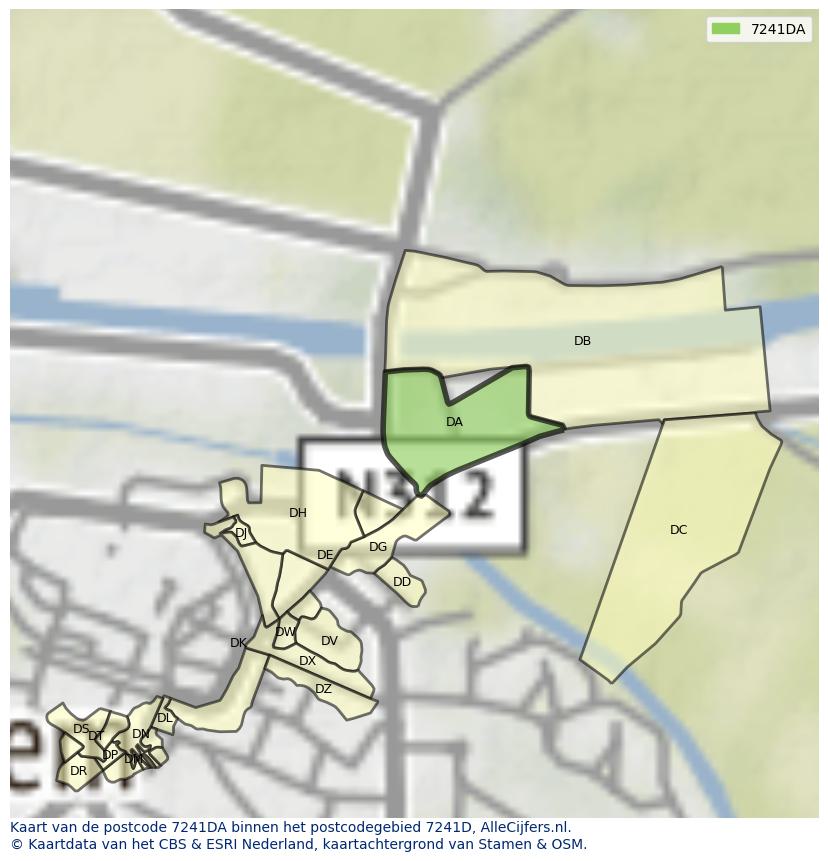 Afbeelding van het postcodegebied 7241 DA op de kaart.