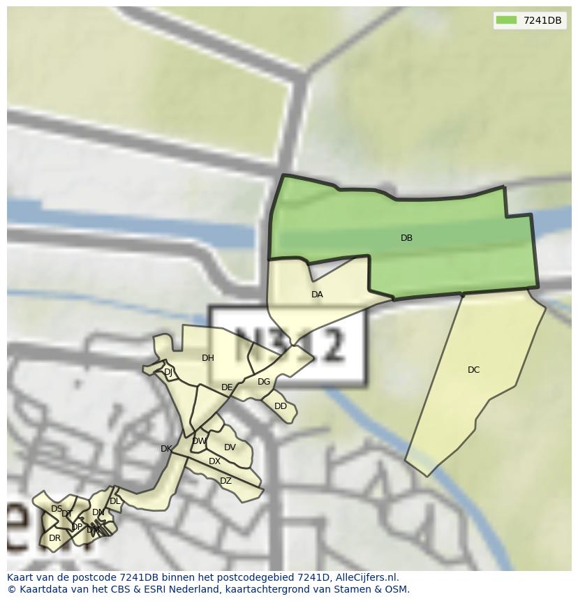 Afbeelding van het postcodegebied 7241 DB op de kaart.