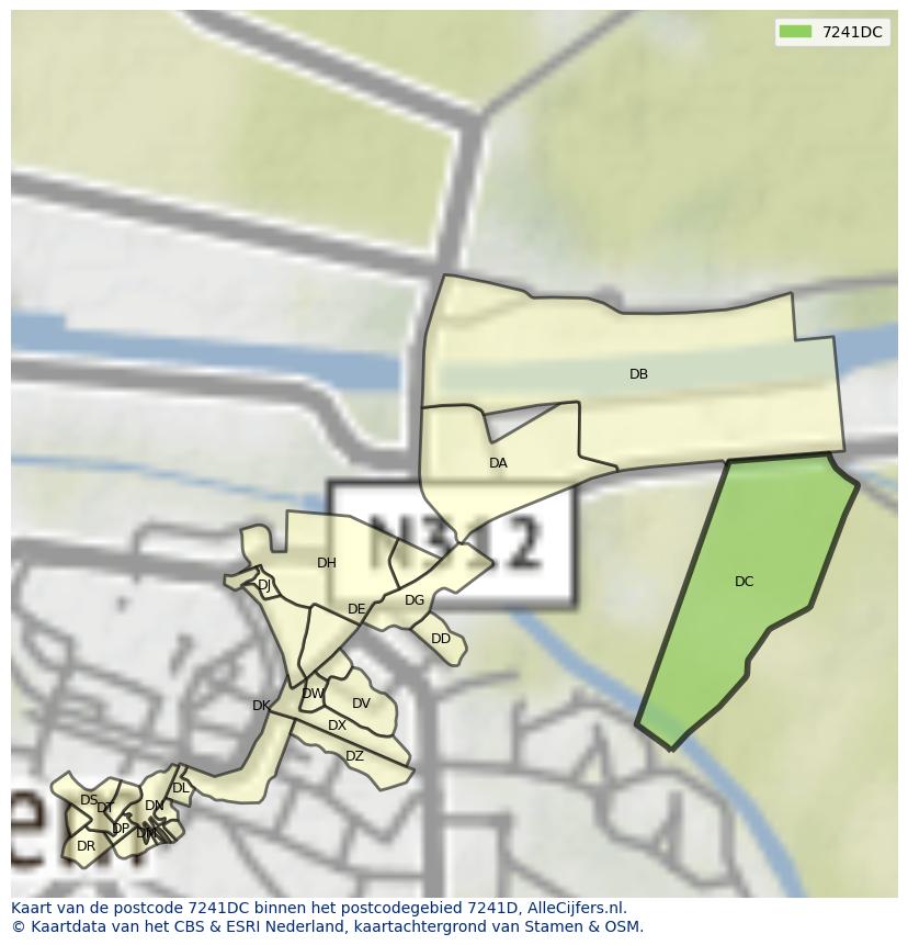 Afbeelding van het postcodegebied 7241 DC op de kaart.