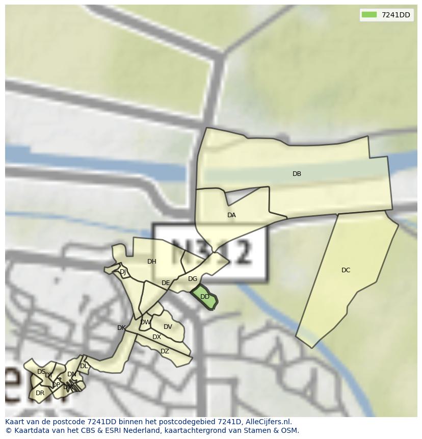 Afbeelding van het postcodegebied 7241 DD op de kaart.