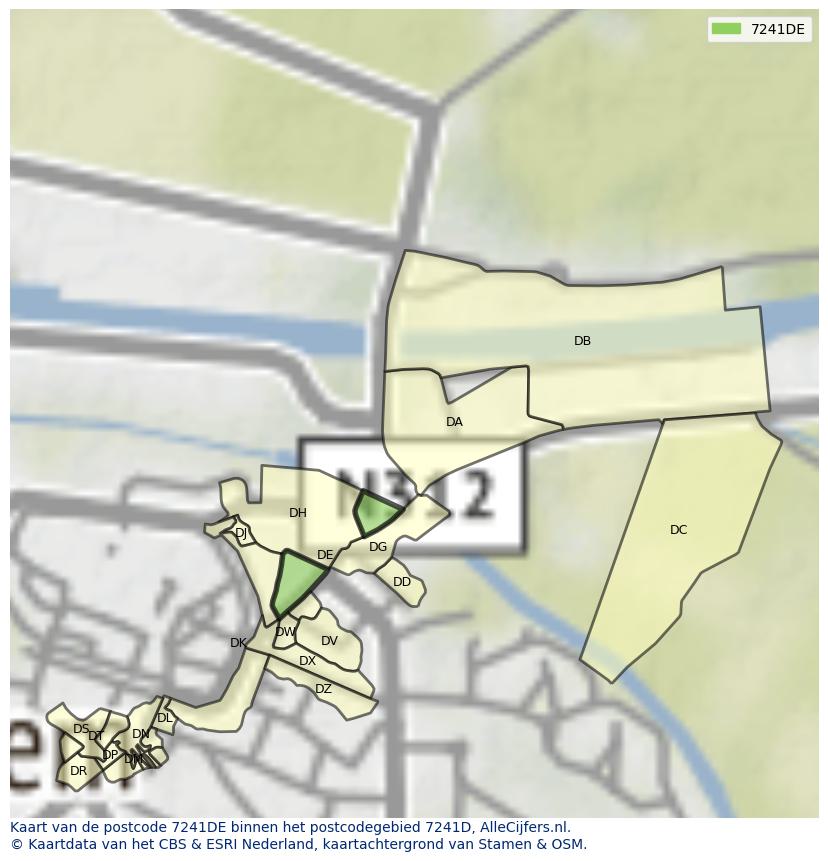 Afbeelding van het postcodegebied 7241 DE op de kaart.