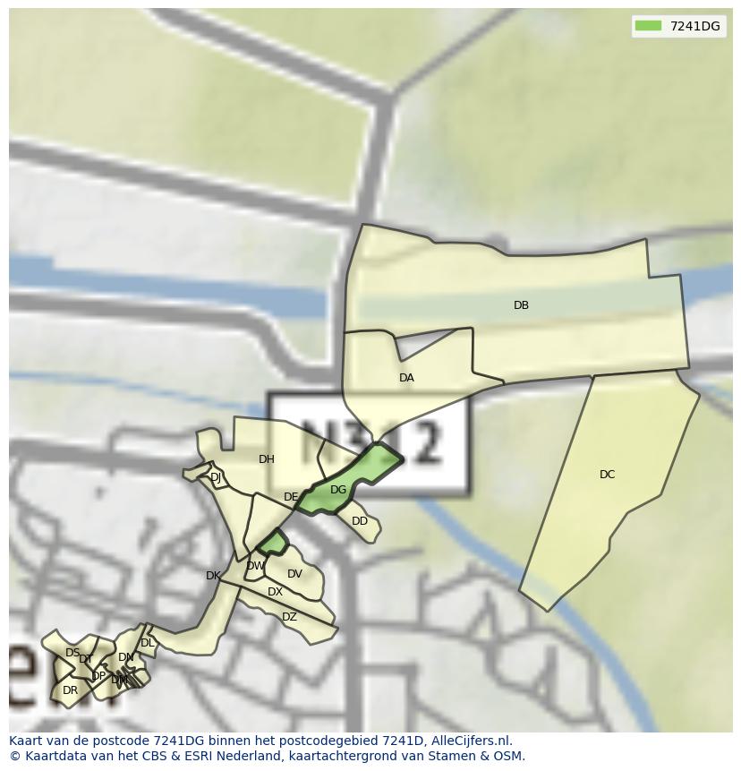 Afbeelding van het postcodegebied 7241 DG op de kaart.