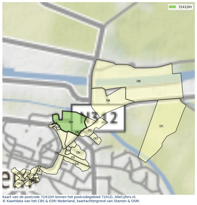 Afbeelding van het postcodegebied 7241 DH op de kaart.