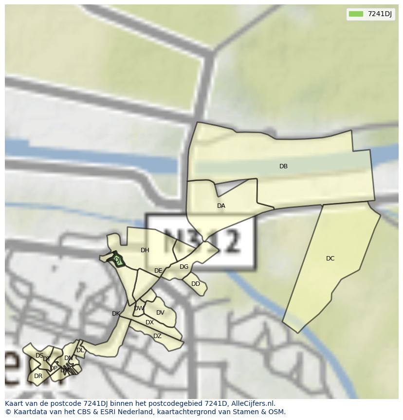 Afbeelding van het postcodegebied 7241 DJ op de kaart.