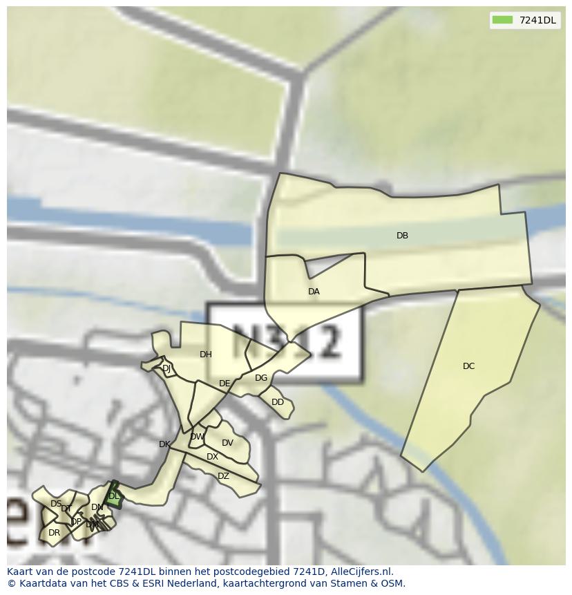 Afbeelding van het postcodegebied 7241 DL op de kaart.