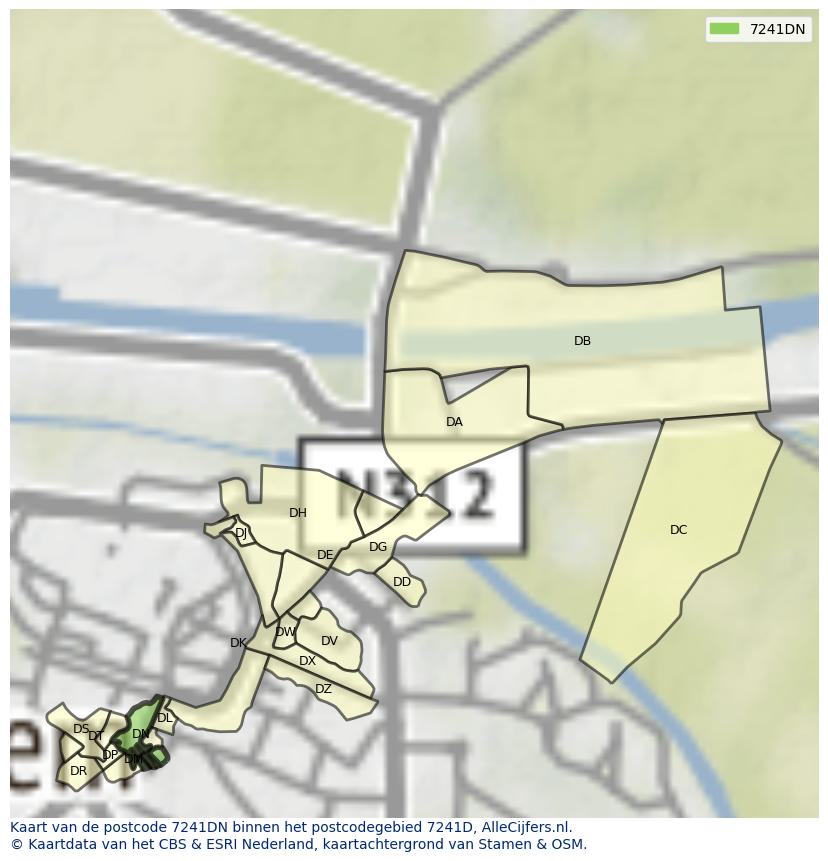 Afbeelding van het postcodegebied 7241 DN op de kaart.