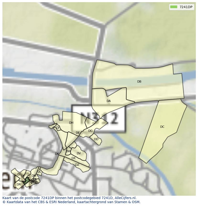 Afbeelding van het postcodegebied 7241 DP op de kaart.