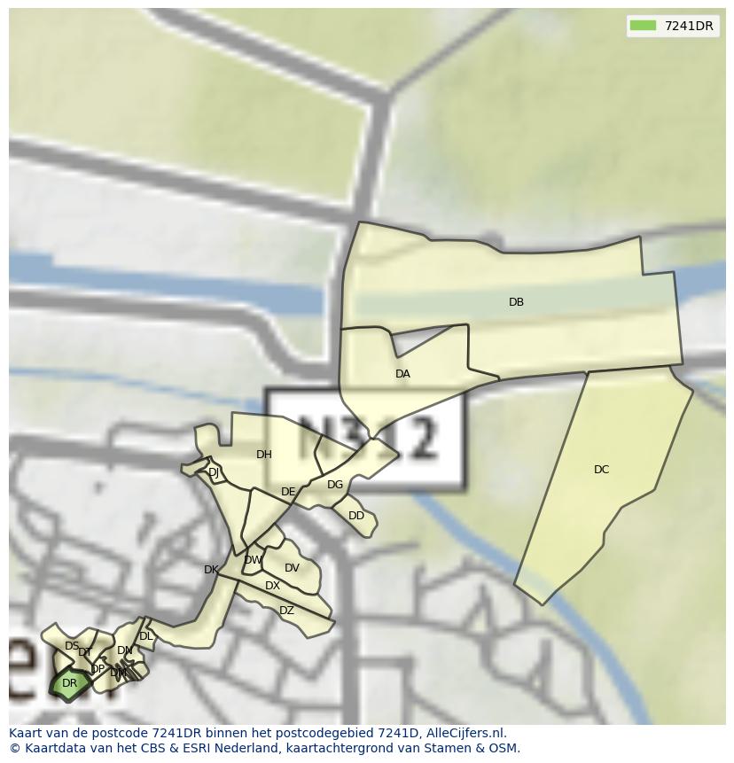 Afbeelding van het postcodegebied 7241 DR op de kaart.
