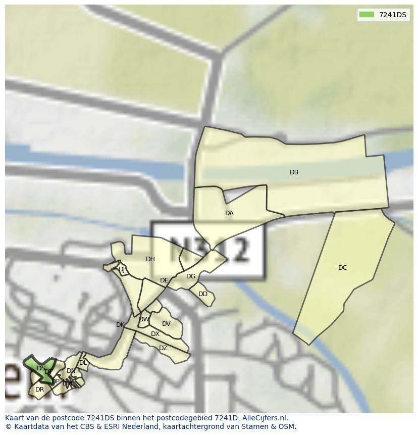 Afbeelding van het postcodegebied 7241 DS op de kaart.
