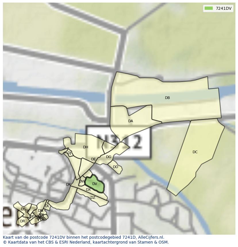 Afbeelding van het postcodegebied 7241 DV op de kaart.