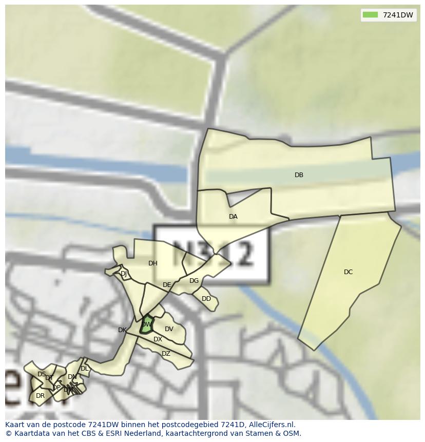Afbeelding van het postcodegebied 7241 DW op de kaart.