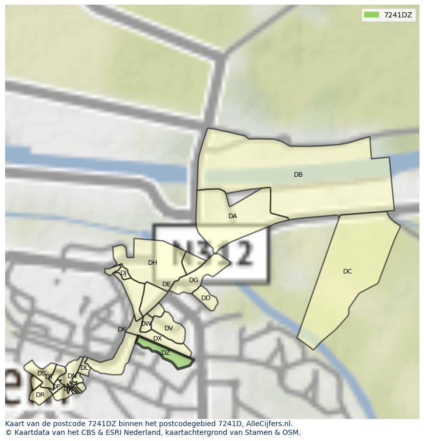 Afbeelding van het postcodegebied 7241 DZ op de kaart.