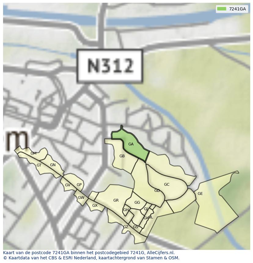 Afbeelding van het postcodegebied 7241 GA op de kaart.
