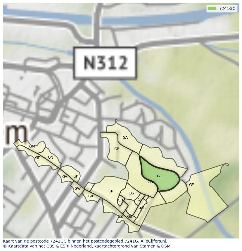 Afbeelding van het postcodegebied 7241 GC op de kaart.