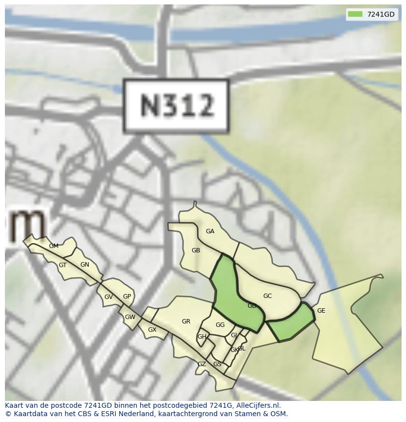 Afbeelding van het postcodegebied 7241 GD op de kaart.