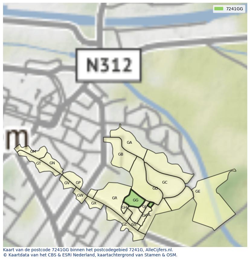Afbeelding van het postcodegebied 7241 GG op de kaart.