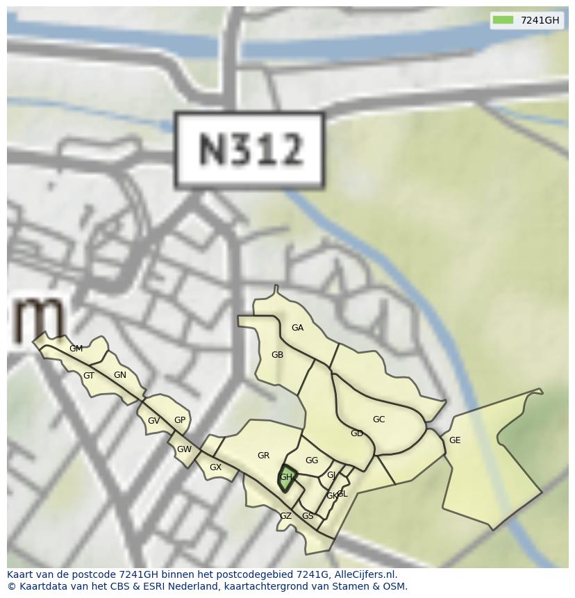 Afbeelding van het postcodegebied 7241 GH op de kaart.