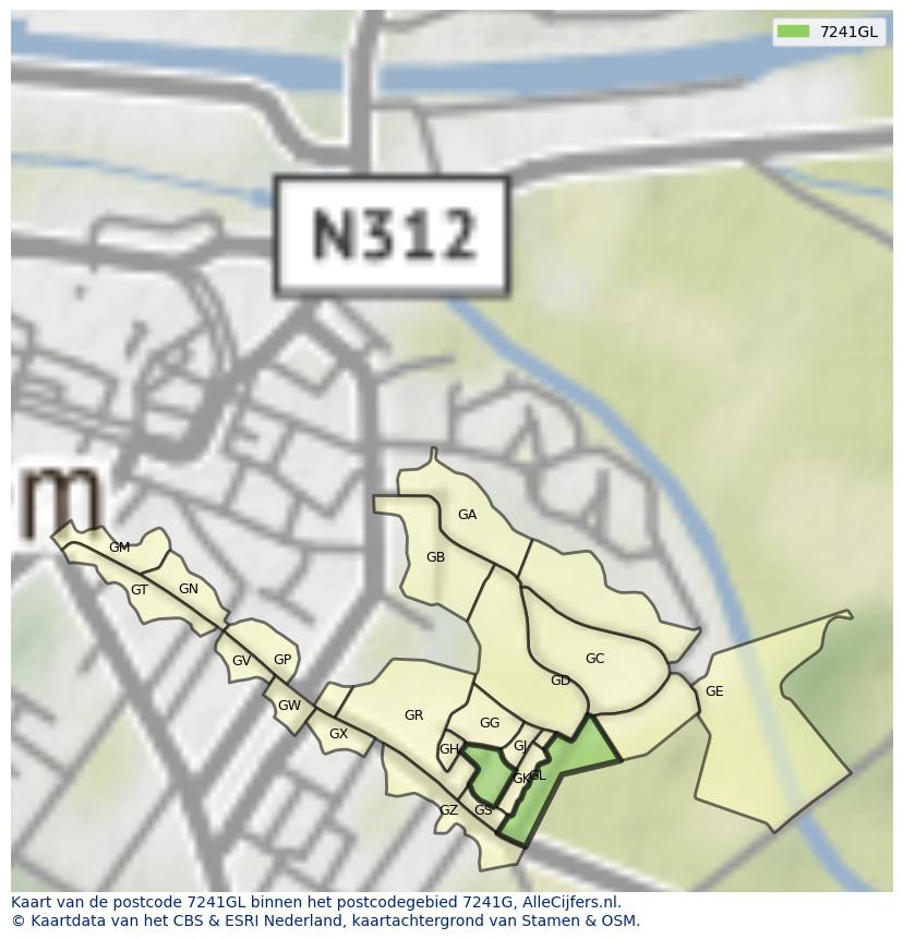 Afbeelding van het postcodegebied 7241 GL op de kaart.