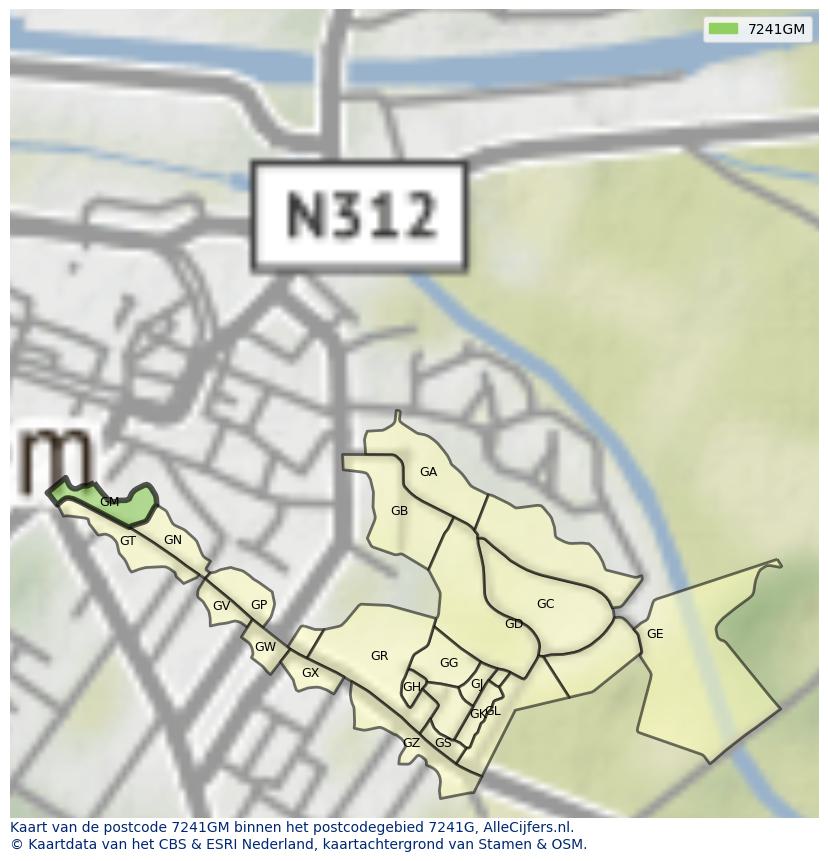 Afbeelding van het postcodegebied 7241 GM op de kaart.
