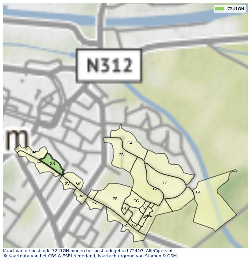 Afbeelding van het postcodegebied 7241 GN op de kaart.