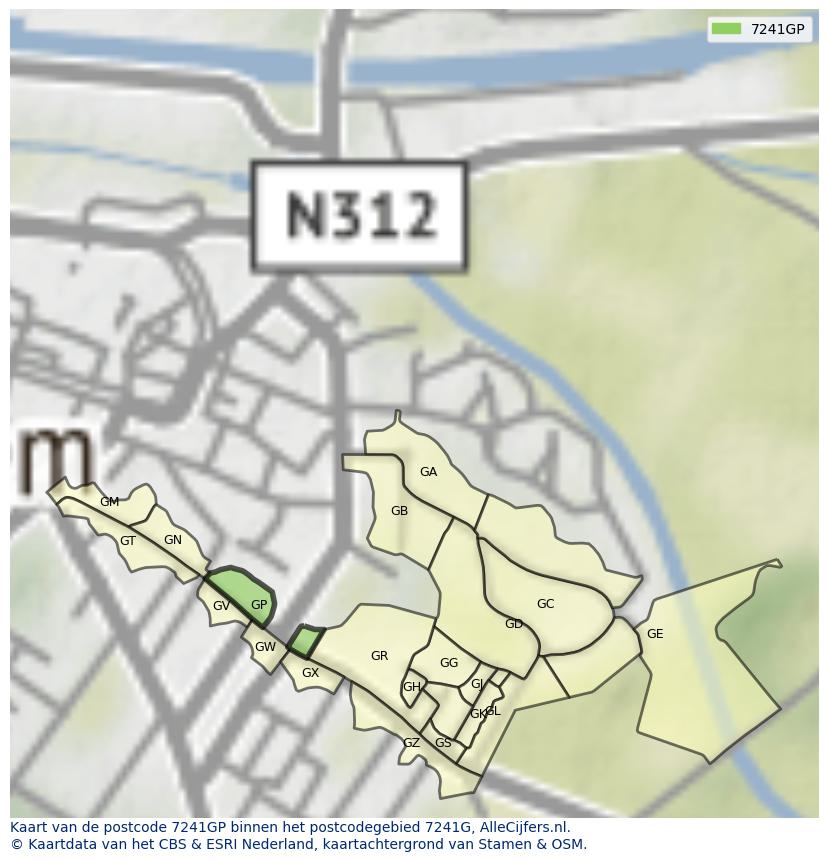 Afbeelding van het postcodegebied 7241 GP op de kaart.
