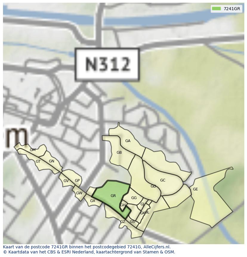 Afbeelding van het postcodegebied 7241 GR op de kaart.