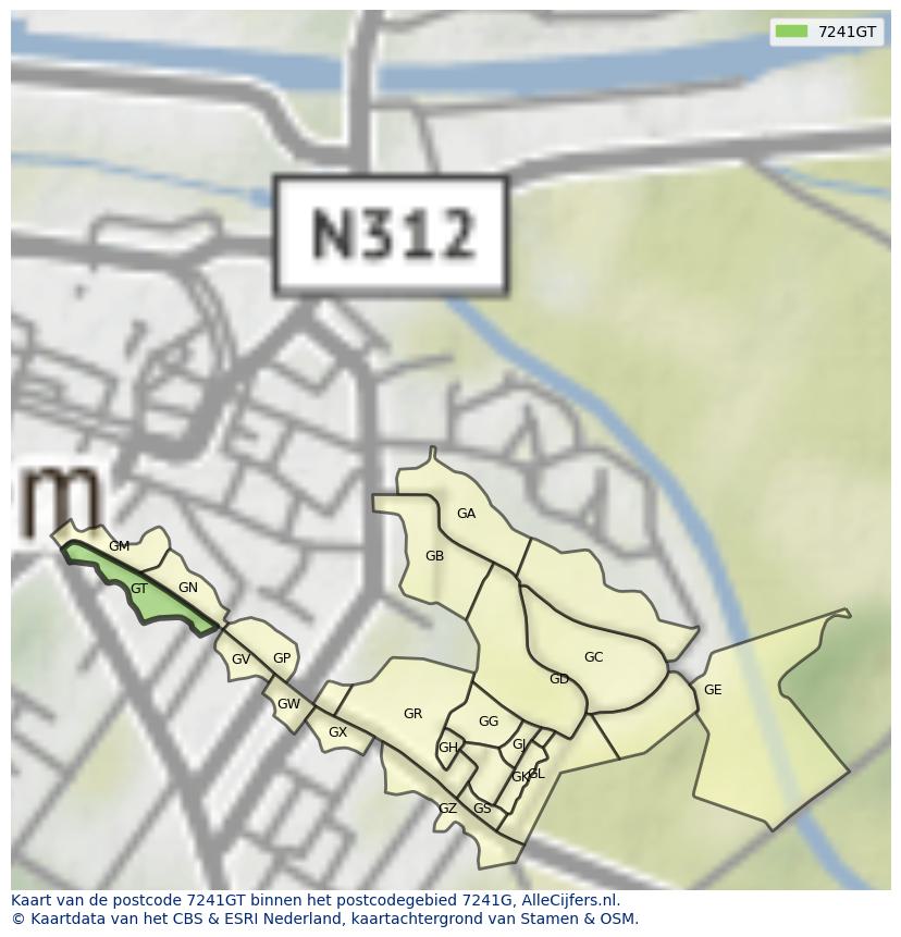 Afbeelding van het postcodegebied 7241 GT op de kaart.