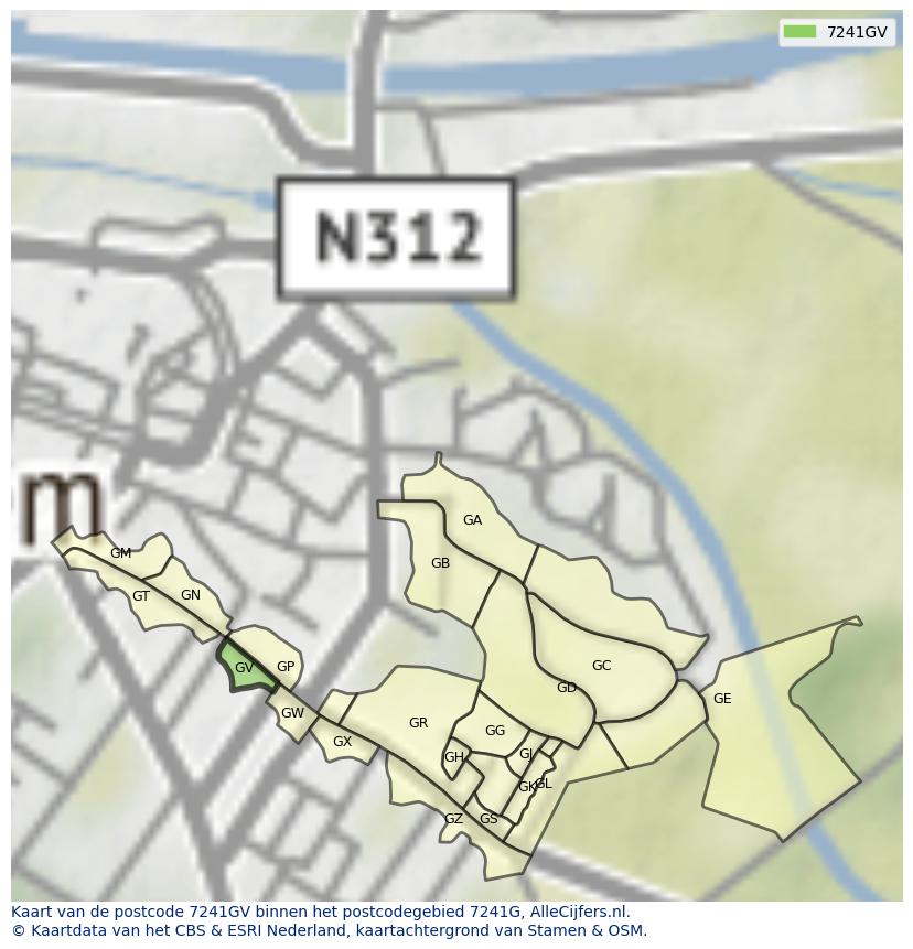 Afbeelding van het postcodegebied 7241 GV op de kaart.