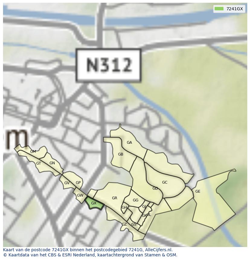 Afbeelding van het postcodegebied 7241 GX op de kaart.