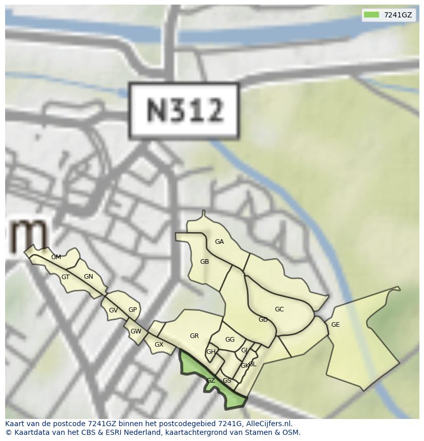 Afbeelding van het postcodegebied 7241 GZ op de kaart.
