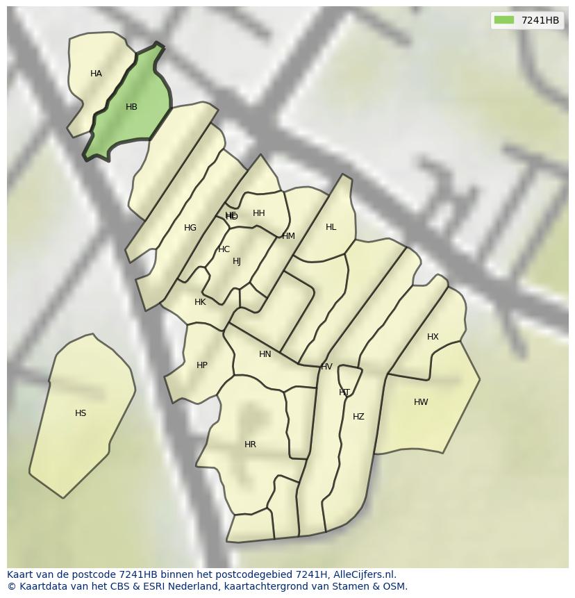 Afbeelding van het postcodegebied 7241 HB op de kaart.